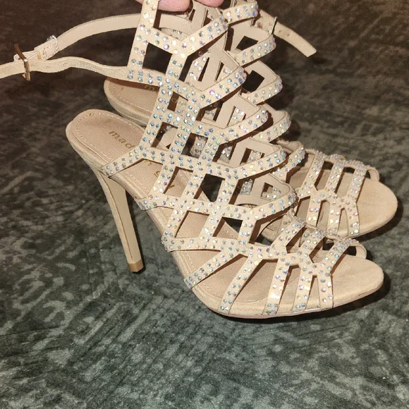 Madden Girl Tan Rhinestone Strappy Heels - Picture 9 of 16